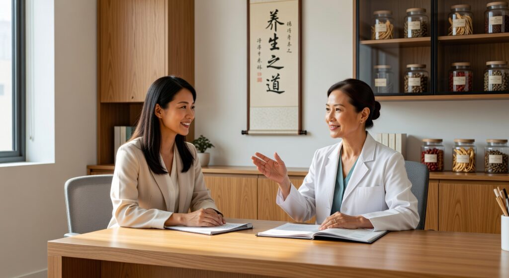 Singapore woman consulting TCM physician about fertility after 35
