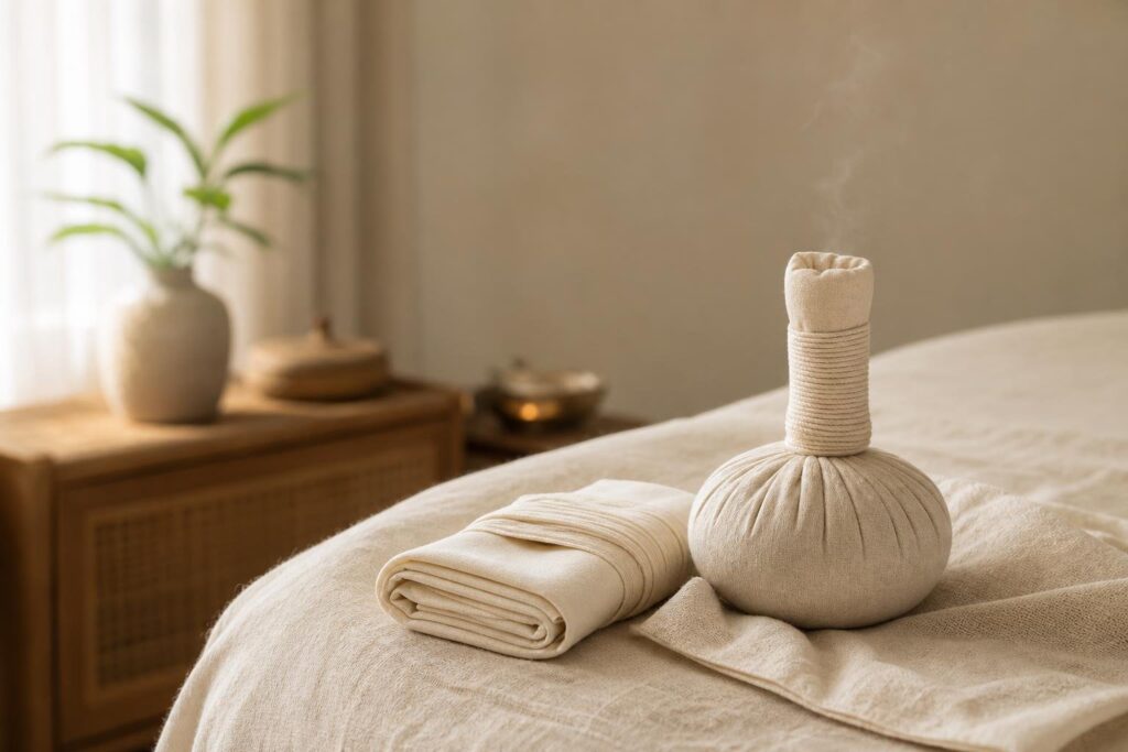 Warm herbal compress and folded binding cloth for confinement care